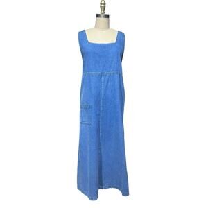 Vintage Blue J. Denim Sleeveless Jumper Overall Maxi Dress L